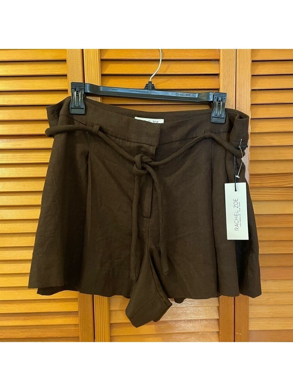 Rachel Zoe Shorts, Size L, Chocolate Brown, Pleated, High-Waisted Rope Belt NWT
